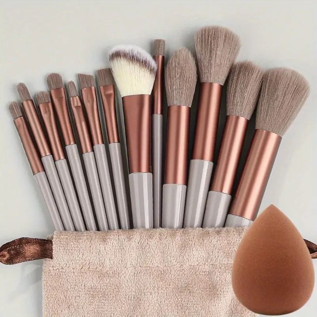 Luxurious 13pcs Makeup Brush Set With Soft Synthetic Bristles - Includes Travel Pouch, Fragrance-Free For All Skin Types