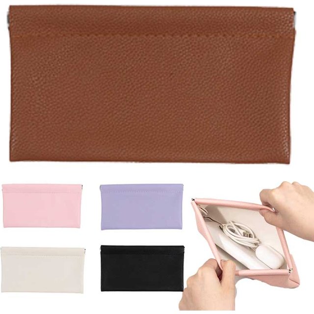 Long Wallet Hand-held Cosmetic Bag Data Cable Storage Pouch Document Holder Eyeglass Pouch Solid Color Shrapnel Mobile Phone Bag