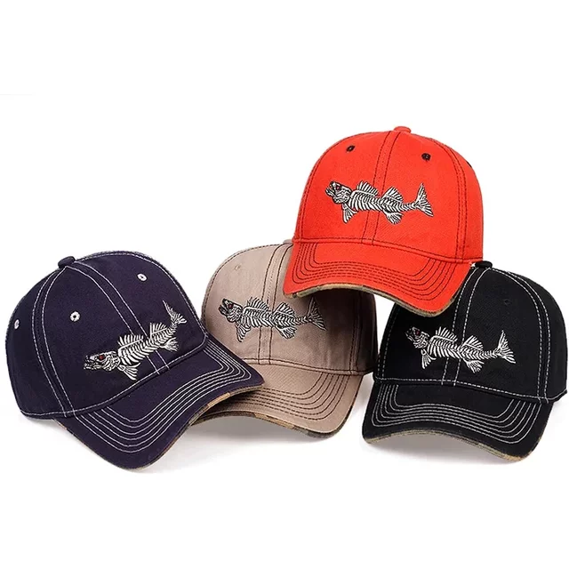 Unisex Fish Bone Embroidery Baseball Caps Spring and Autumn Outdoor Adjustable Casual Hats Sunscreen Hat Sports Cap