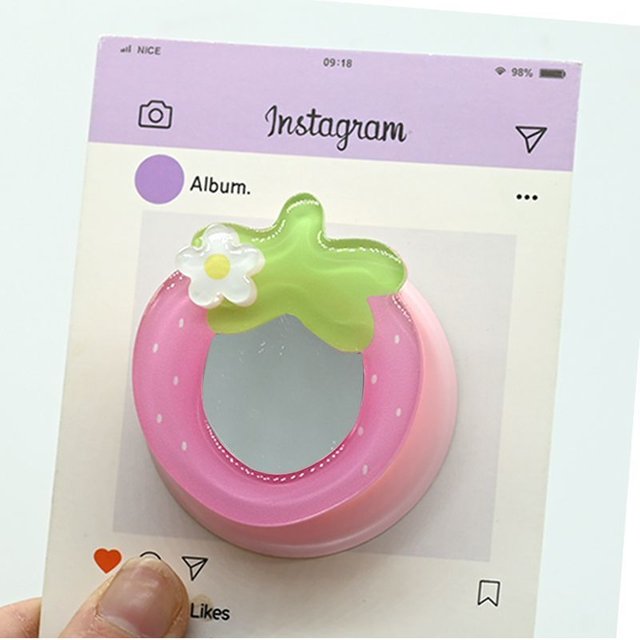 Korean Cute Pink Strawberry Makeup Mirror Universal Phone Magnetic Bracket Phone Ring Bracket