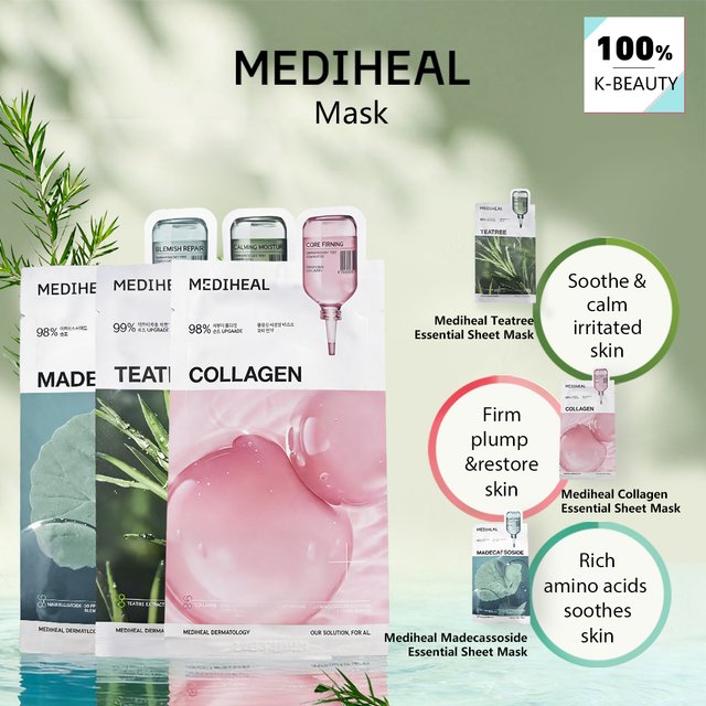 MEDIHEAL Mask,Soothing&Clarifying Complex,Moist Essence-Soaked Sheet,Instant Hydration Experience,Korean Skincare,Korean Makeup