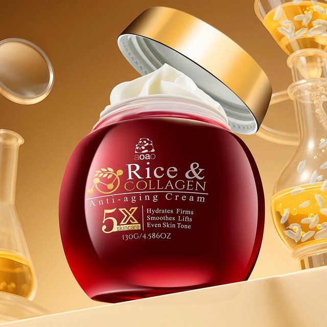 Rice Collagen Anti-Aging Cream with Ceramides and Hyaluronic Acid Essence, Deeply Nourishing & Firming Moisturizer.