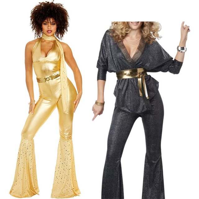 ZOETOPKID Disco Cosplay Costume Halloween Role Play Retro 60-70s Hippie Party Makeup Dance Hip-hop Performance Costumes