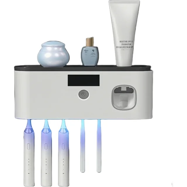 Smart toothbrush sterilizer, USB UV sterilization toothbrush wall bracket, toothpaste dispenser, 5-slot toothbrush disinfection