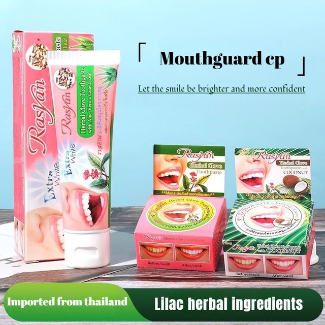 Whitening Toothpaste Thailand Rasyan Removing Yellow Tartar and Bad Breath Protecting Gums Cloves Brightening Refreshing Breath