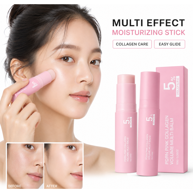PDRN Pink Collagen Volume Multi Balm Stick 10g Moisturizing Firming Repair Facial Skin Care for Dry Skin Fine Lines Women