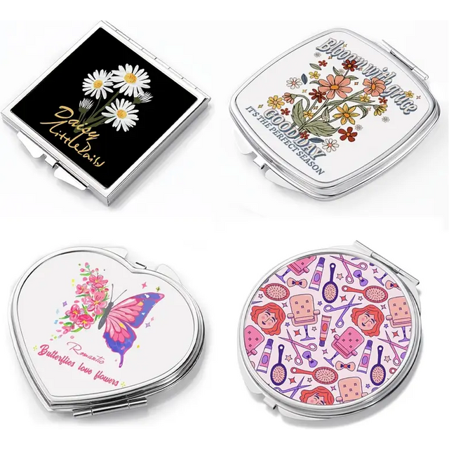 Personalized Customized Picture Metal Pocket Makeup Mirror Foldable Design Romantic Couple Souvenir Personalized Gifts
