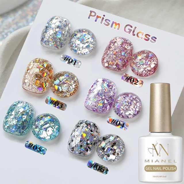 MIANEL 2026 New Super Flash Strobe Colourful Polka dot Laser Rainbow Sequin Gel Nail Polish White Pink Blue Black Glitter Nails