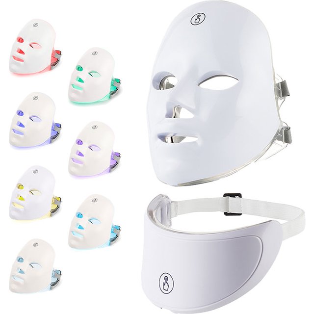 7 Colors LED Face Mask Beauty Machine Neck Part Mask LED Photon Facial Mask Repaired Skin Anti Aging Skin Rejuvenation Tool