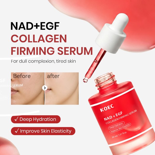 NAD Serum EGF Kollagen-Extrakt & Peptide Gesichtsserum Verbessert die Hautelastizität für Glattere Haut Geeignet für Alle Hauttypen 30ml