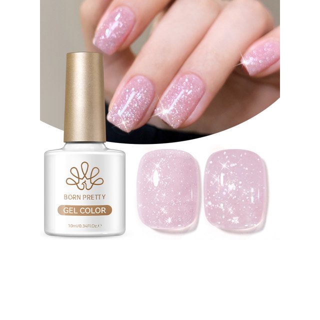 BORN PRETTY 1 Bottle 10ml Galactic Pink Reflective Glitter Gel Nail Polish Pink Sliver Champagne Sparking Glitter Soak Off UV