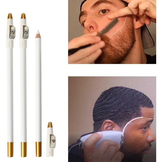 White Barber Beard Pencil Edge Hairline Trace Hair Shape Accessories With Sharpener Hair Line Pen Haircut Makeup Eyebrow Pencil