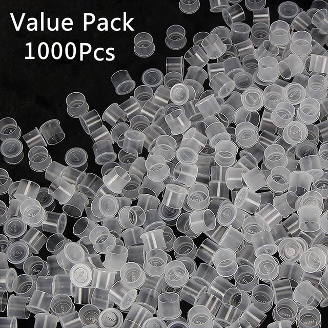 500/1000Pcs Plastic Disposable Tattoo Ink Cups With Base Pigment Clear Holder Container Cap Tattoo Accessory Permanent Makeup