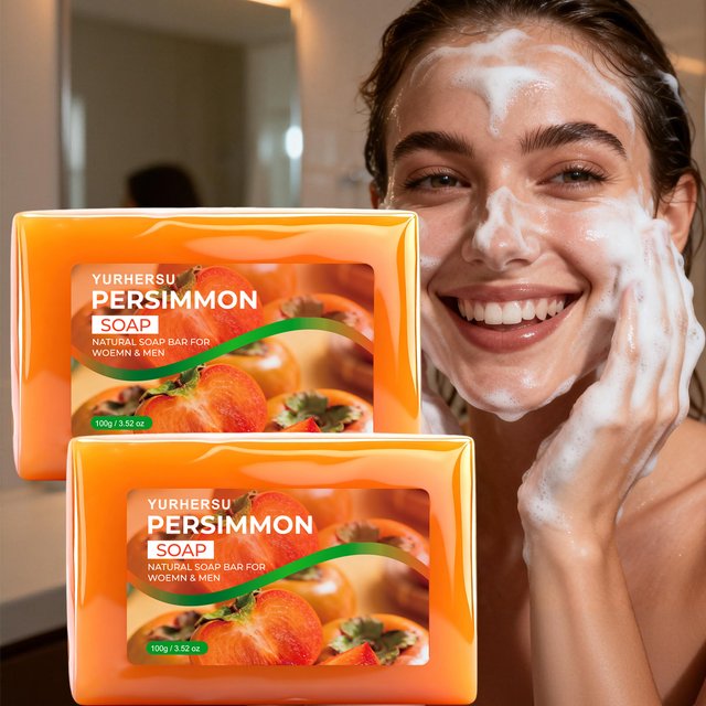 Handmade Persimmon Extract Soap Nourishing Hydrating Repair Damaged Skin Brighten Complexion Face Body Soap Bar