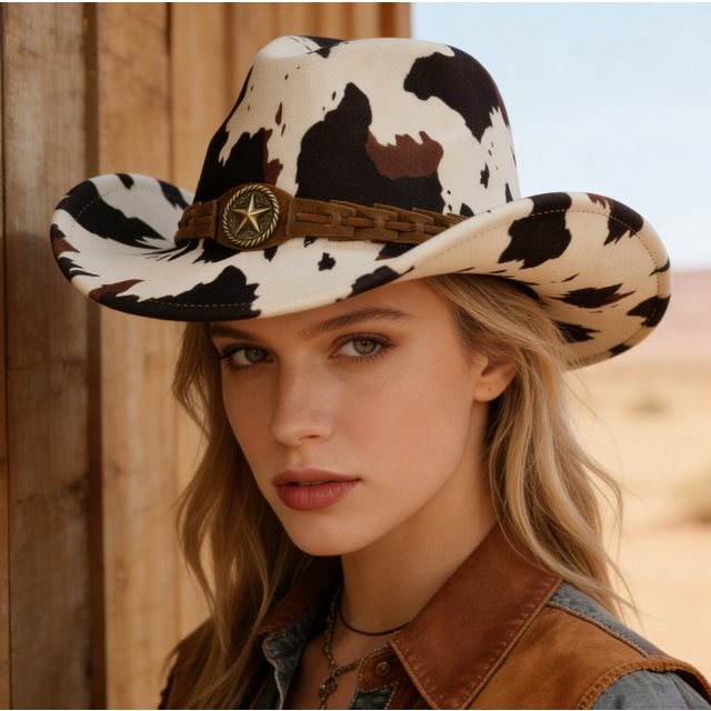 Retro Cow Print Leopard Print Western Cowboy Hat Men And Women Outdoors Travel Sunscreen And Sunshade Caps Big Brimmed Jazz Hats