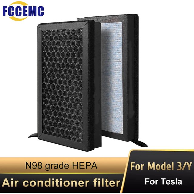 2pcs HEPA N98 For Tesla Model 3 Model Y Carbon Activated PM2.5 Cleaner Air Filter Conditioner Replacement Kit Car Accessories