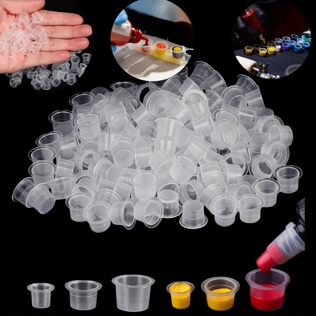300 Pcs Disposable Tattoo Ink Cups - Clear Ink Caps in 3 Sizes for Tattoo & Permanent Makeup Artists