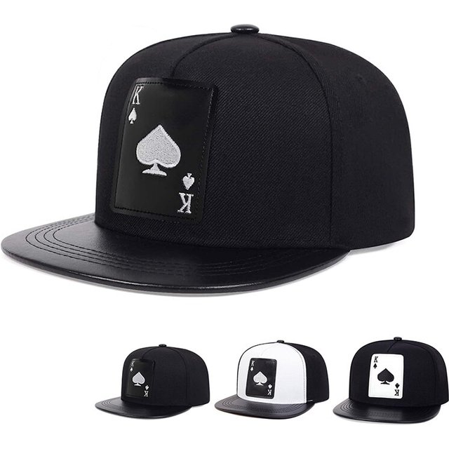 Pu Leather Playing Card Peach Heart K Embroidery Hip-hop Hats Outdoor Adjustable Casual Baseball Caps Sunscreen Hat