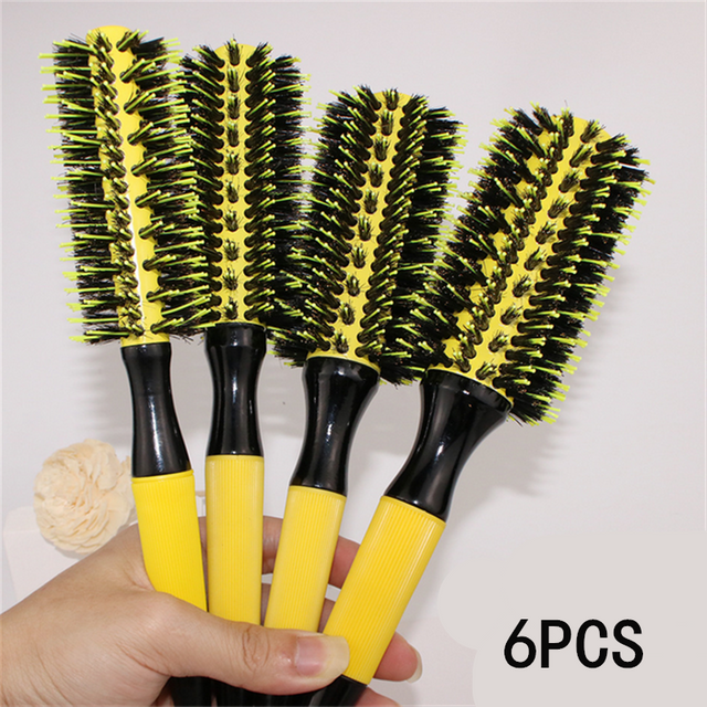 Professionnel 1/6 pièces poils de sanglier peigne à cheveux en bois brosse à cheveux ronde peignes à friser femme bigoudi coiffeur outil de coiffure