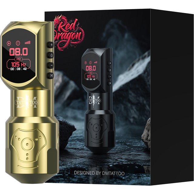 DM Red-dragon Wireless Tattoo Pen Kit with 4.0 Stroke Large Color Screen Digital Display Permanent Makeup Tattoo Machine Kit