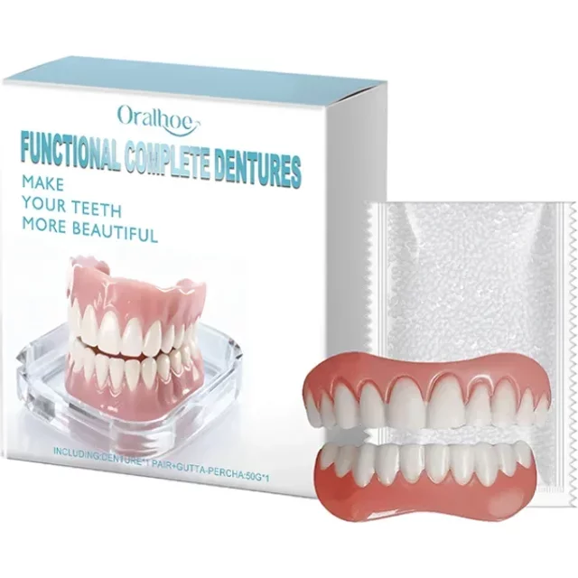 Fake Teeth Dentures Full Set Natural Upper Lower Silicone Braces Instant Confident Smile Veneers for men Women Oral Care New