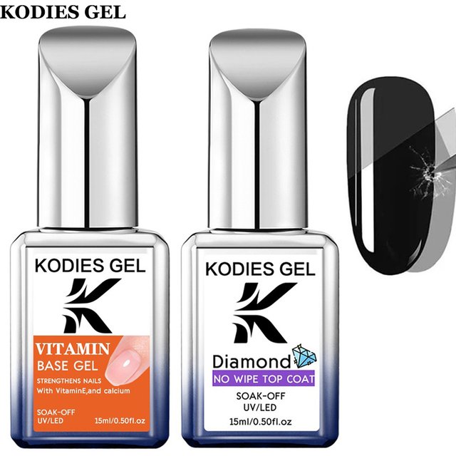 KODIES GEL 2 Teile/satz Diamant Decklack Gel Nagellack Viatmin Gummi Basis Mantel Starke Langlebige Gel Finish Maniküre Nagel Kunst