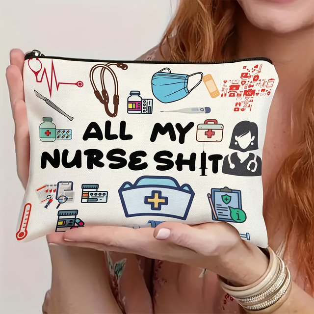 A Funny nurse makeup bag - cute multifunctional zipper pouch for women, jewelry storage bag, perfect travel zipper small pouch.