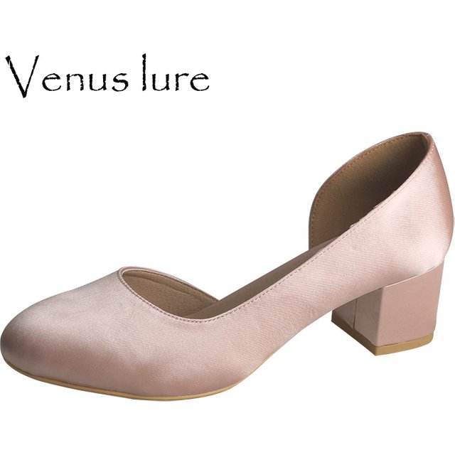 Wedopus Customized Block Heel Women Pumps 5CM Low Heel Wedding Shoes Blush Satin Bridesmaid Shoes Clsoed Toe