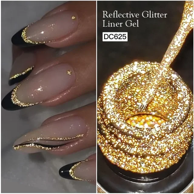 Reflective Glitter Liner Gel Nail Polish Gold Silver Spider Line UV Gel Pull Line Graffiti Painting Stripe DIY French Nails