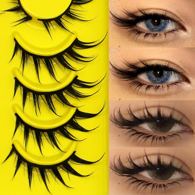 Lasvirey Cat Eye Lashes Manga Lashes Styles 3D Faux Mink Lashes Soft Cross Wispy Natural Winged End Eye Elongated Eyelash Makeup