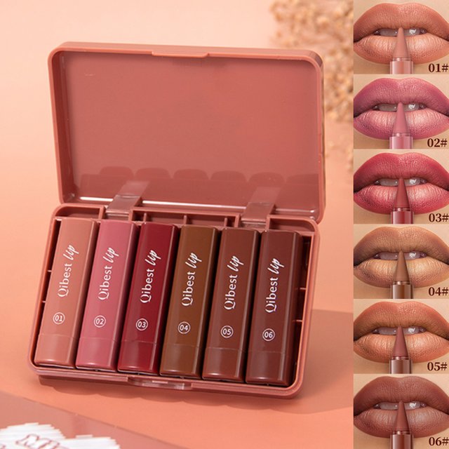 QIBEST Long-Lasting Matte Lipstick Pencil Set: Twist-Up Design with Waterproof Formula - Natural Finish for Easy Application