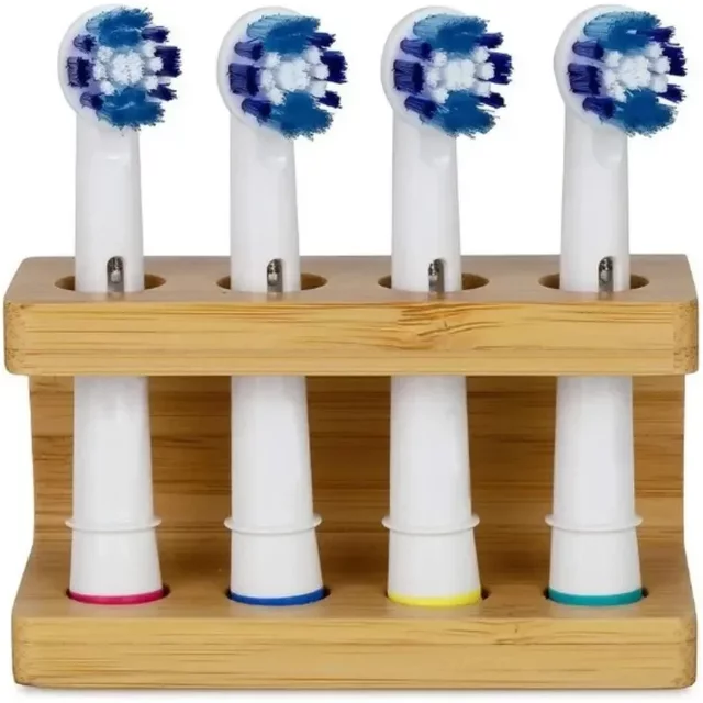 Natural Hotel Mini Multi-Slot Bamboo Holder Space Saving Bathroom Electric Toothbrush Head Holder Non-slip Durable Freestanding