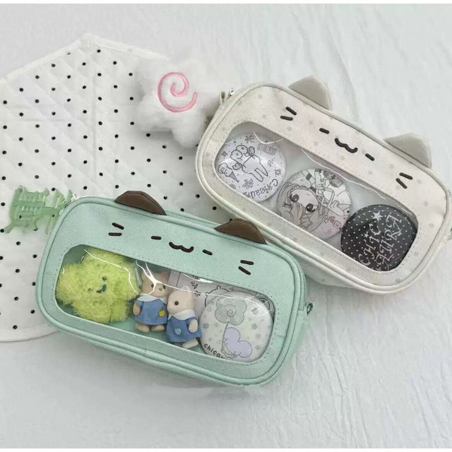 Kawaii Cat Pencil Case Itabag Student Large Capacity Desktop Storage Stationery Pen Bag Cute Girl Makeup Bag Gift