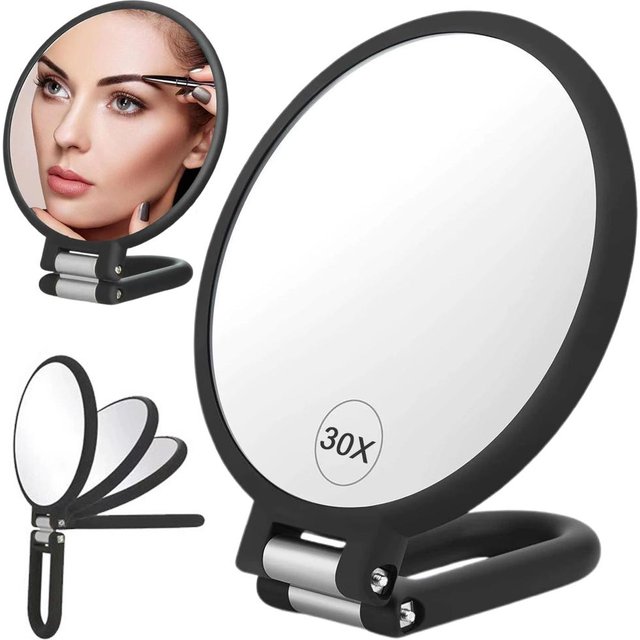 15x 20x 30x Makeup Magnifying Mirror, Adjustable Double Sided Handheld Mirror Foldable Travel Magnifying Mirror with Handle