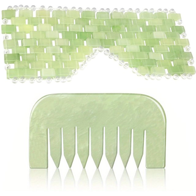 Jade Eye Face Mask Massager Cooling Sleep Eye Facial Mask & Comb Guasha Scraping Scalp Comb Facial Massage Tool SPA Beauty Tool
