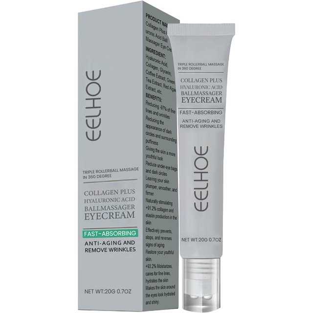 Anti Wrinkle Eye Cream Anti Dark Circles Remove Eye Bags Tightening Firming Hyaluronic Acid Cream Roller Massager Eye Care 20g