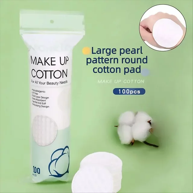 100pcs/200pcs soft and breathable round cotton pad with double-sided texture is used for daily facial cleaning and makeup remova