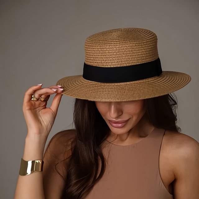 Ladies' Outdoor Straw Hat, Summer Outdoor Sunscreen Hat, Natural Grass Woven Breathable, Perfect Choice for Beach Vacation