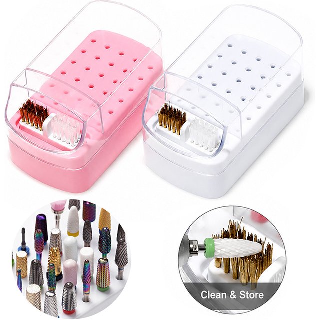 Nail Polishing Head Storage Box Acrylic Nail Polishing Head Display Rack 30 Hole For Manicure Drill Head Cleaning Organizer
