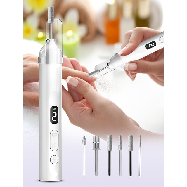 6 in 1 Electric Nail Polish Drill Machine With LED Light Cordless Electric Manicure Art Pen Tools Nail Grinder For Gel Remover