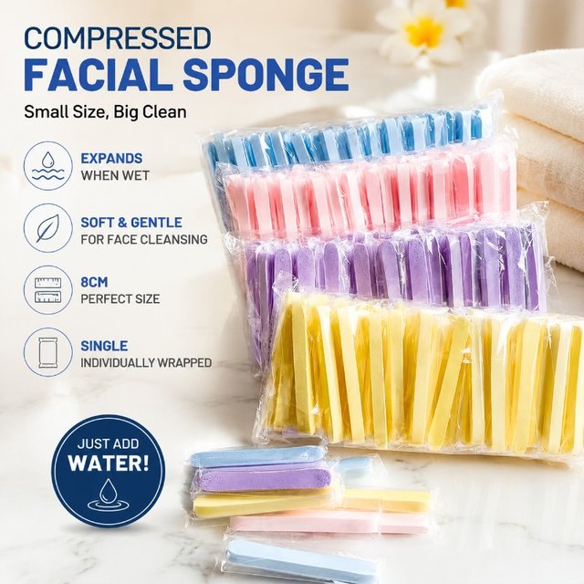 Compressed Facial Sponge, Single Individually Wrapped, 8cm, Expands When Wet, Soft for Face Cleansing