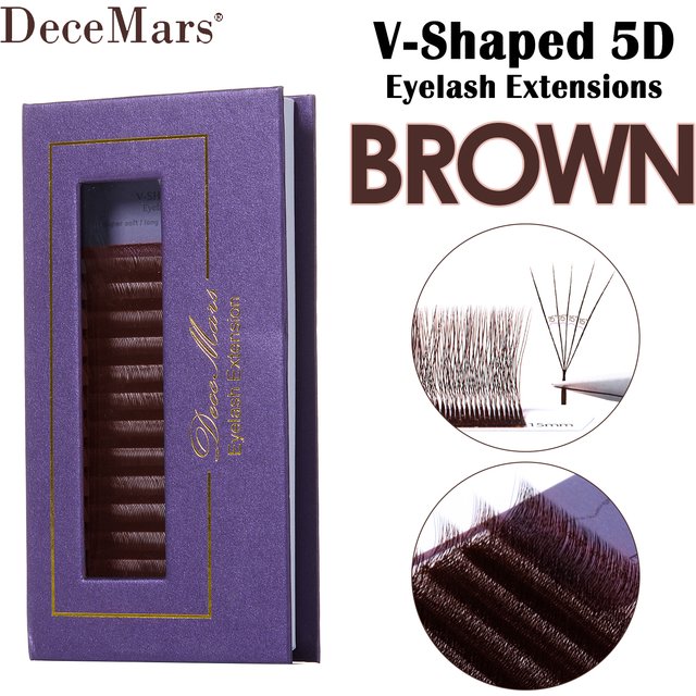 DeceMars V-shaped 5D Brown Eyelash Extensions 12 Rows/Tray for Makeup