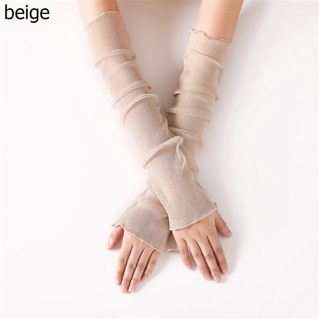 Women Breathable Arm Warmers UV Mesh Lace Gloves Sun Protection Sleeves Driving Gloves Sunscreen Long-Sleeved