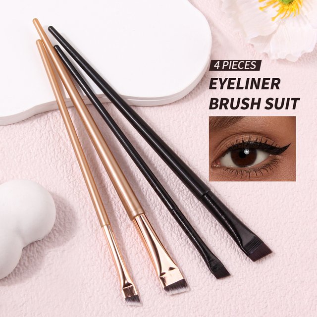 Brosse à eyeliner ultra-fine à bord biseauté, 4 pièces, brosse pour dormeur, ver à soie, eyeliner