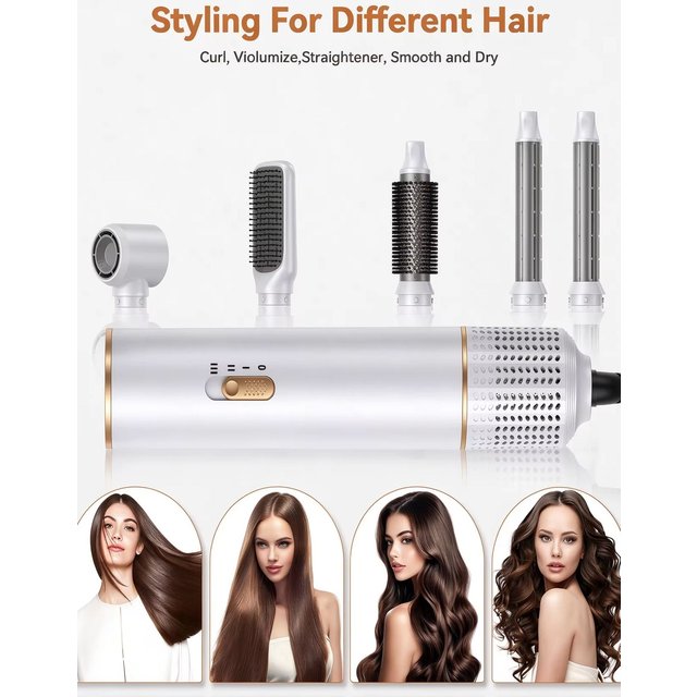 5 in 1 Hair Dryer Brush 1000W Ionic Hot Air Styler Negative Ion One Step Blow Dryer for Curl Straighten Volumize White