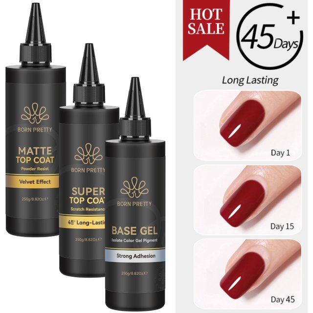 BORN PRETTY 250g Super Top Coat Gel Nail Polish Base Gel Matte Top Coat Jelly Gel Rubber Base Gel Soak Off Big Volume Varnish