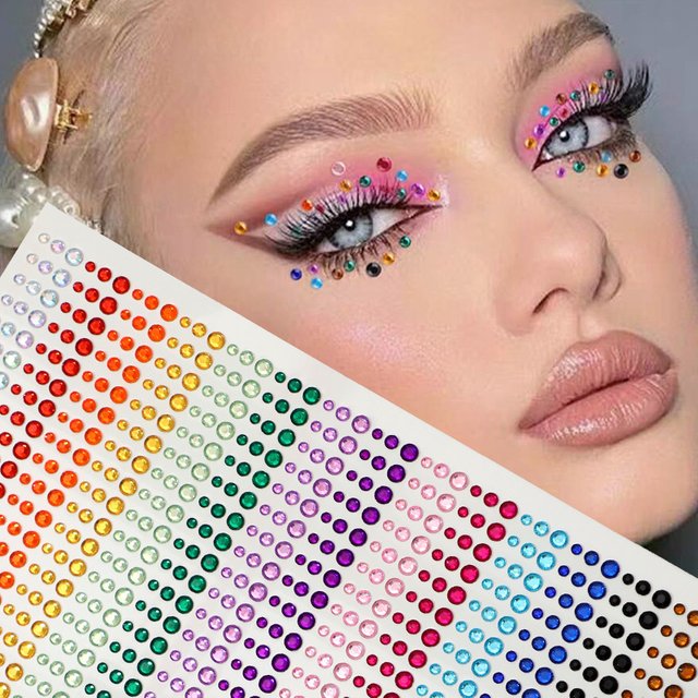 900pcs Eyes DIY Rhinestone Rainbow Color Patch Art Accessories Music Festival Stage Performance Face Jewels Makeup Accessorie