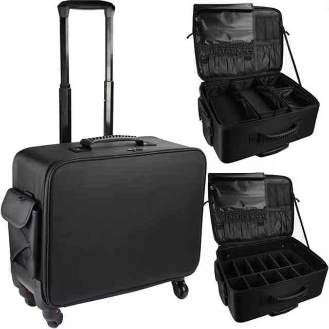 Makeup Bag Cosmetic Suitcase Large Size Storage Trolley Case Multi-layer Embroidered Travel Luggage Beauty Manicure Carry On Bag