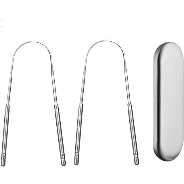 Tongue Scraper for Adult Kids, 2 Pack Stainless Steel Tongue Scraper for Oral Care, Reduce Bad Breath, with Metal Storage Box