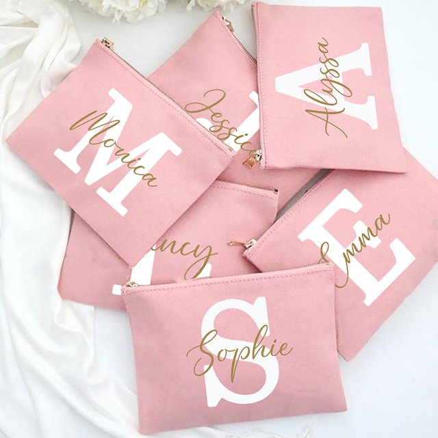 Personalized Custom Name Bridesmaid Cosmetic Bags Girls Neceser Makeup Bag Travel Toiletry Pouch Wedding Birthday Gifts for Her